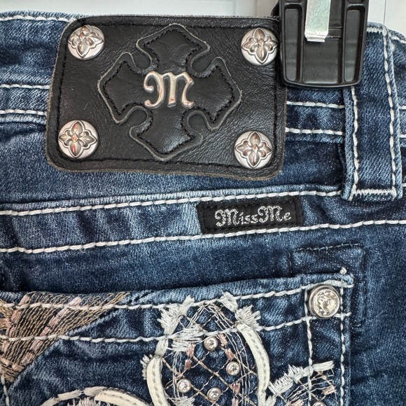 Miss Me Jeans Dark Blue Skinny with Fleur de Lis Embellishments - Picture 8 of 11